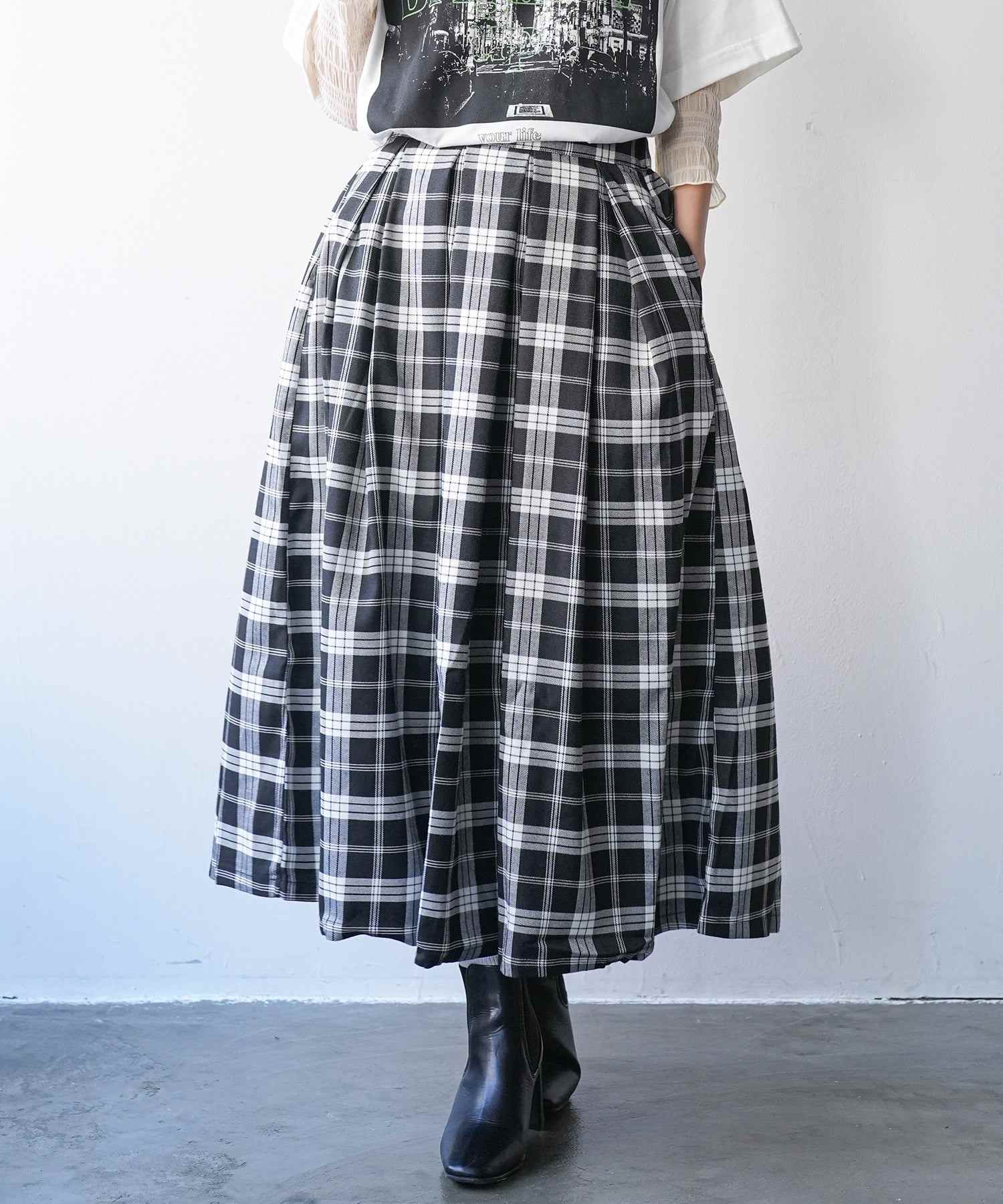 mili an deni Check pleated skirt