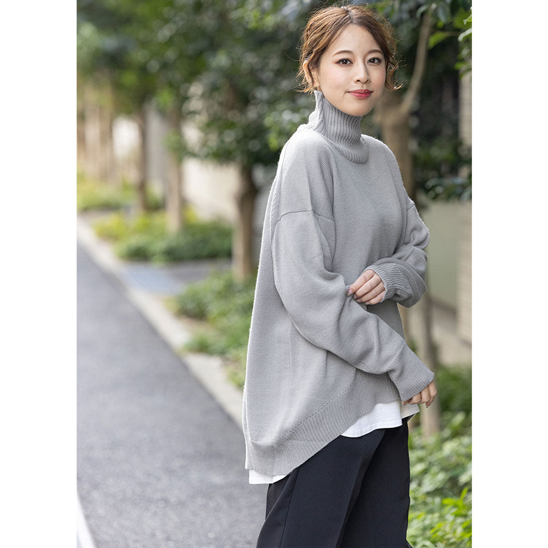 ミリアンデニ mili an deni ウール混バックスリットニットプルオーバー (グレー) グレー