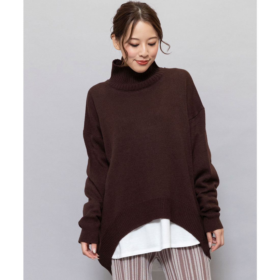 ミリアンデニ mili an deni ウール混バックスリットニットプルオーバー (ブラウン) ブラウン