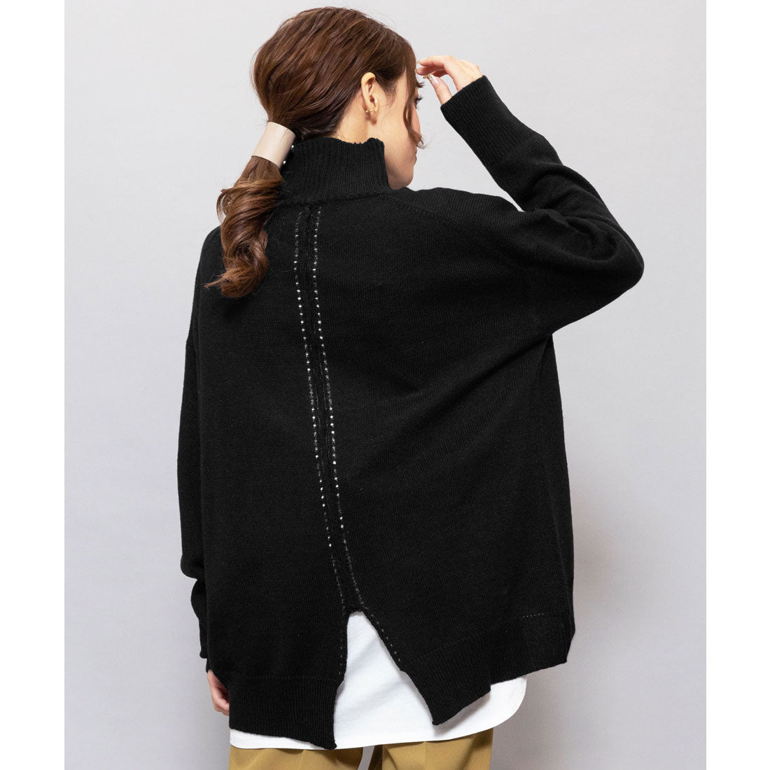 ミリアンデニ mili an deni ウール混バックスリットニットプルオーバー (ブラック) ブラック