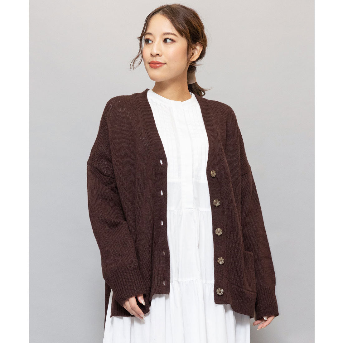 ミリアンデニ mili an deni ウール混ざっくりニットカーディガン,ブラウン