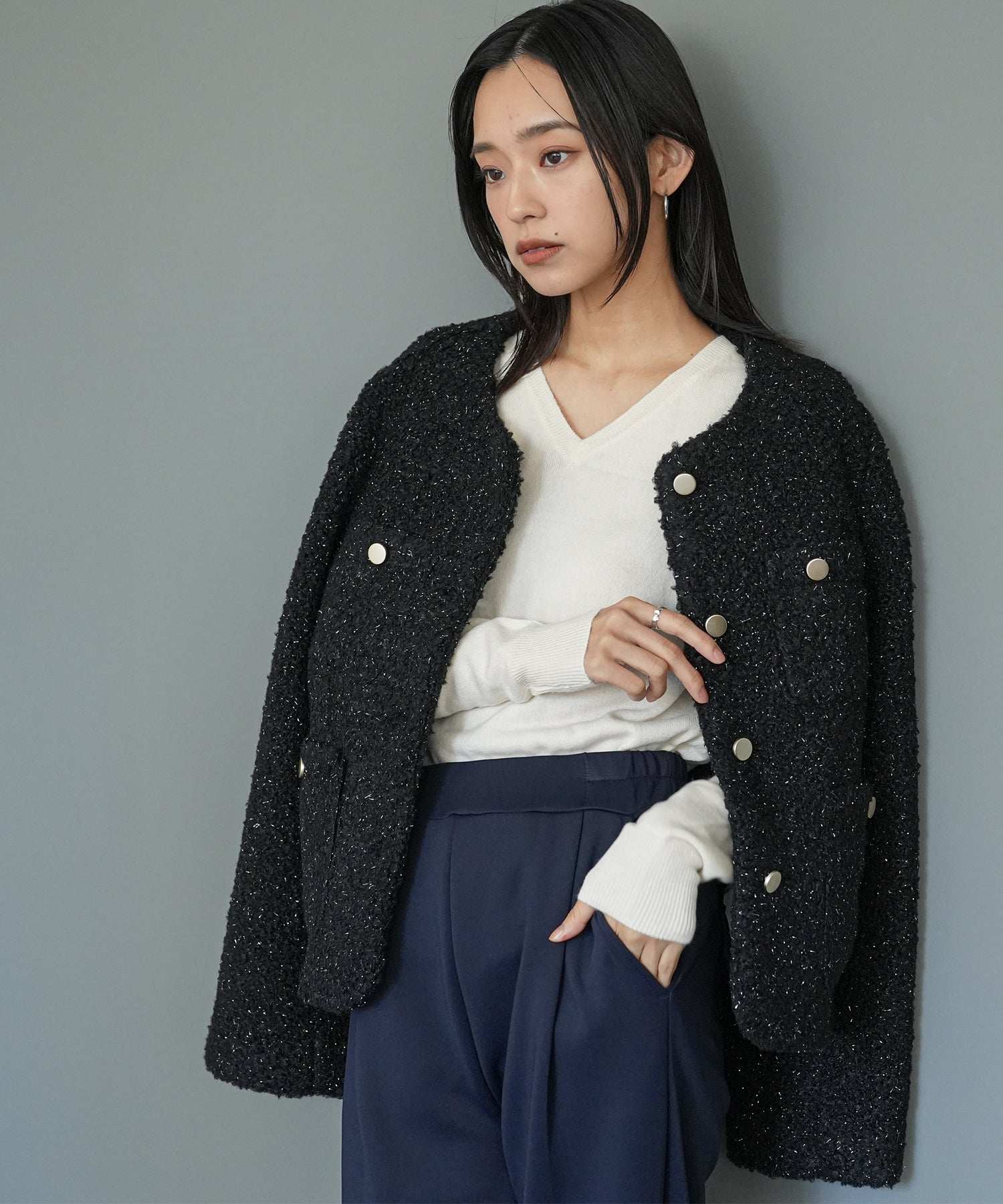 mili an deni Cashmere touch V-neck knit sweater