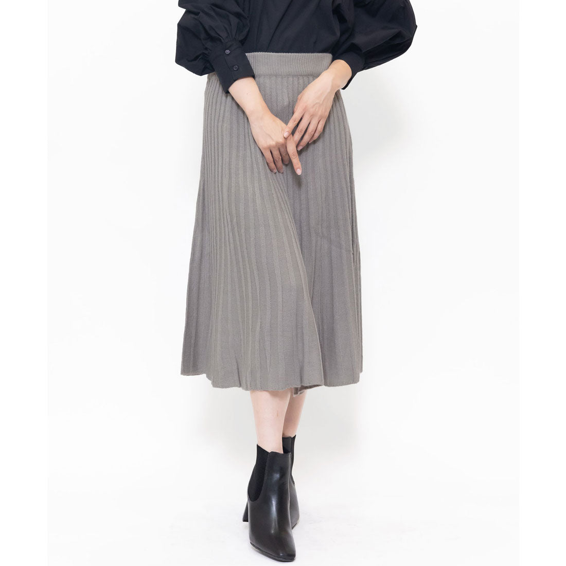 ミリアンデニ mili an deni リブニットスカート (グレー) グレー