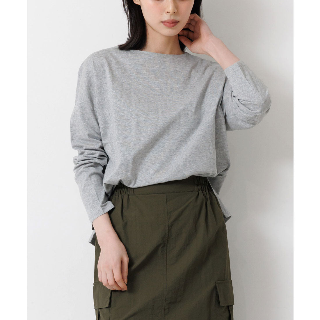 ミリアンデニ mili an deni ドロップショルダー長袖トップス,GRY