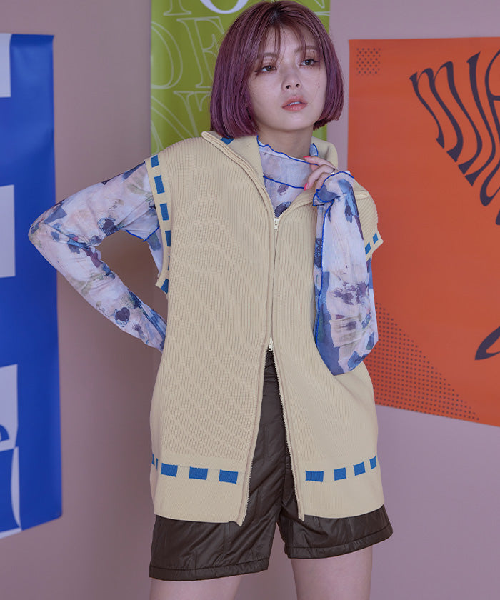 miette Miette Stitch Style Front Zip High Neck Vest