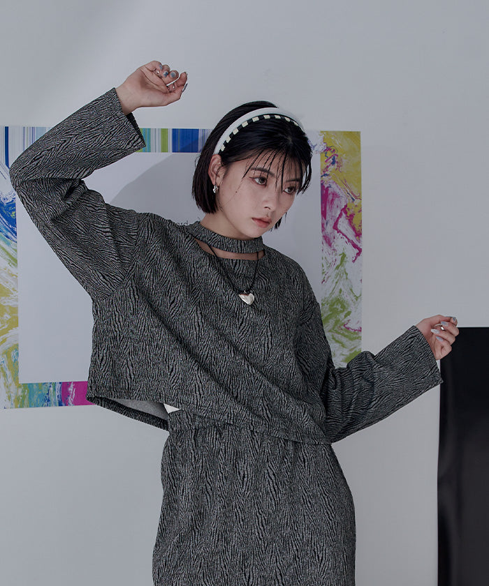 ミエット miette ゼブラ柄ショートプルオーバー (ベージュ) ベージュ