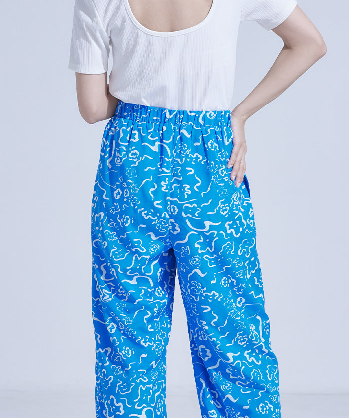 ミエット miette プリントワイドイージーパンツ (ブルー) ブルー
