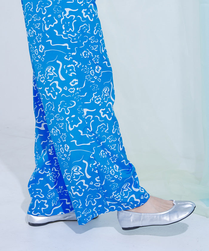 ミエット miette プリントワイドイージーパンツ (ブルー) ブルー