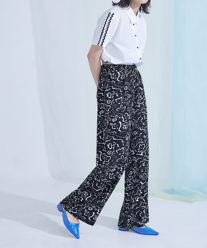 ミエット miette プリントワイドイージーパンツ (ブルー) ブルー