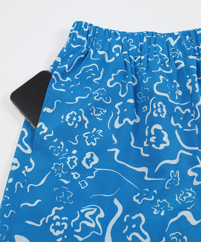 ミエット miette プリントワイドイージーパンツ (ブルー) ブルー