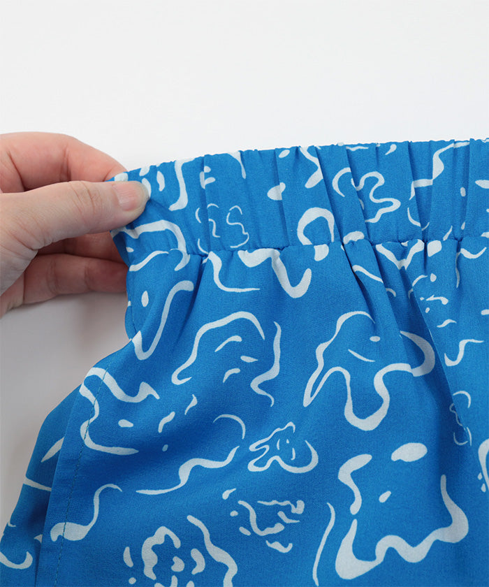 ミエット miette プリントワイドイージーパンツ (ブルー) ブルー