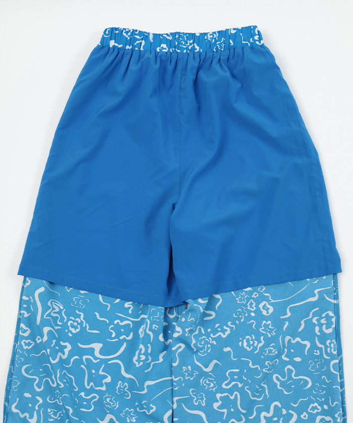 ミエット miette プリントワイドイージーパンツ (ブルー) ブルー