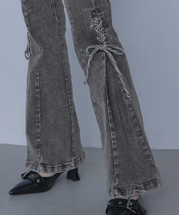 ミエット miette レースアップフレアデニムパンツ