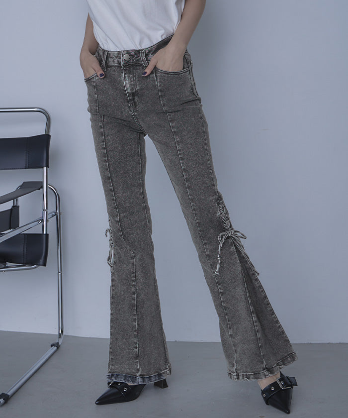 ミエット miette レースアップフレアデニムパンツ