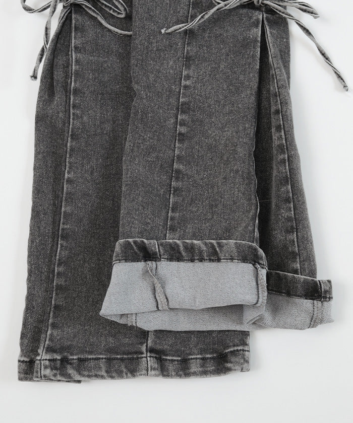 ミエット miette レースアップフレアデニムパンツ