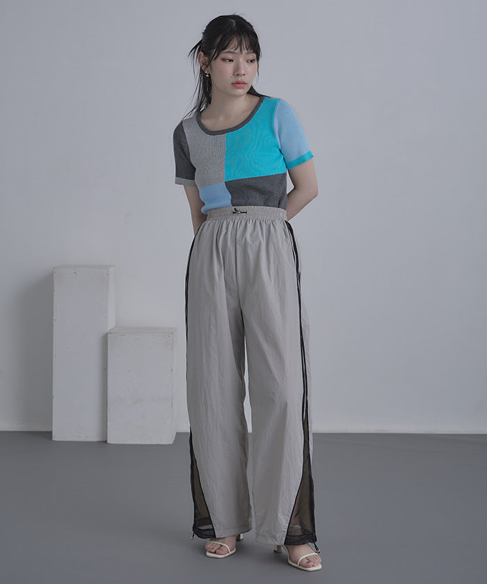 ミエット miette カラーパネル半袖リブトップス (マルチ) マルチ