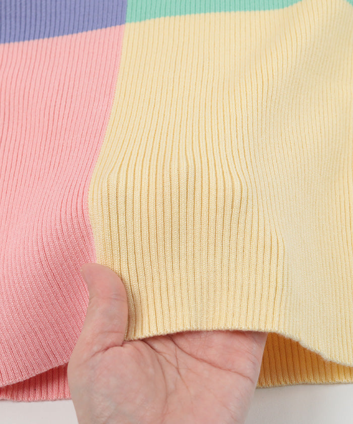 ミエット miette カラーパネル半袖リブトップス (マルチ) マルチ