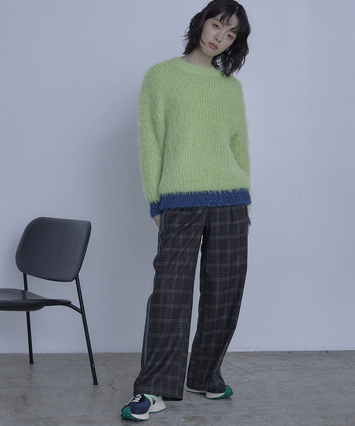 ミエット miette サイドラインチェックワイドパンツ (ブラック) ブラック