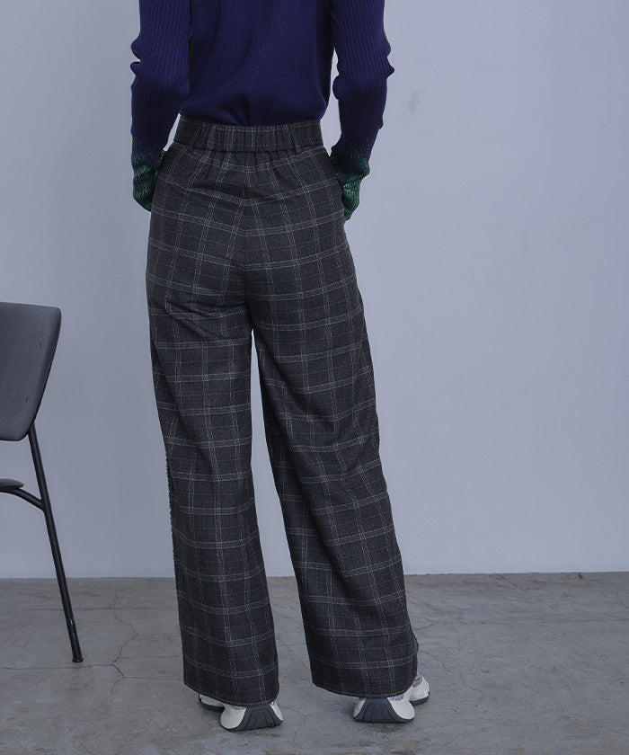 ミエット miette サイドラインチェックワイドパンツ (ブラック) ブラック