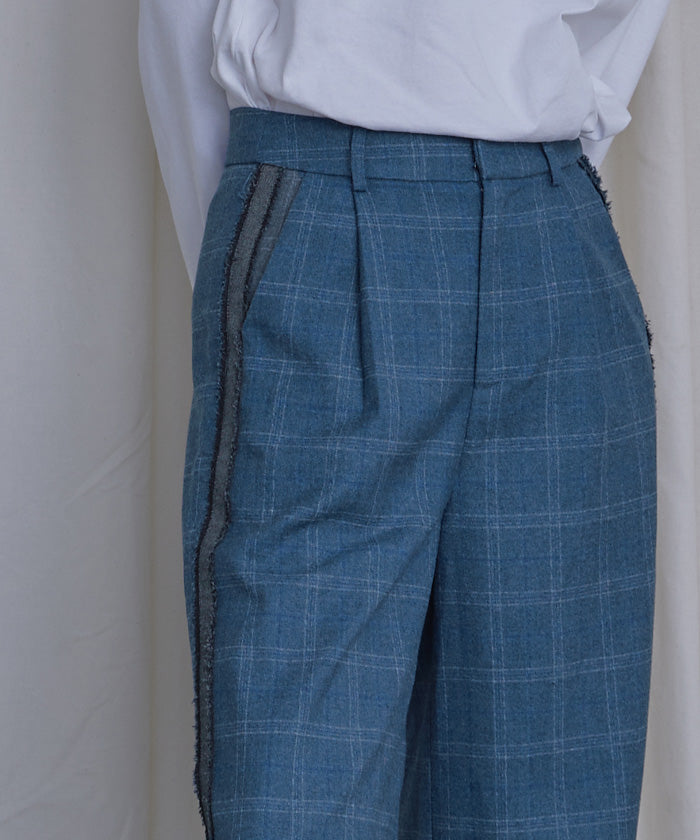 ミエット miette サイドラインチェックワイドパンツ (ブラック) ブラック