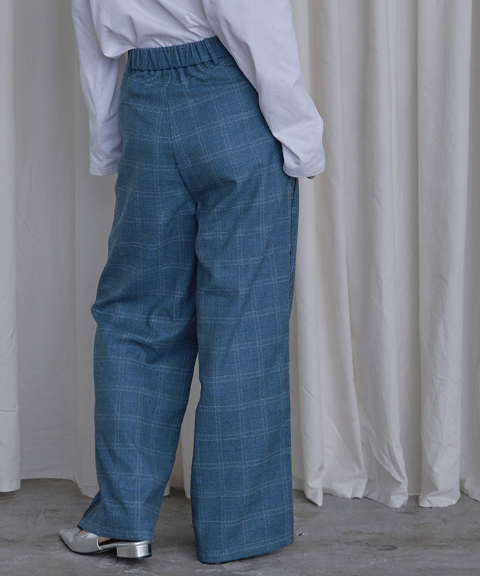 ミエット miette サイドラインチェックワイドパンツ (ブラック) ブラック