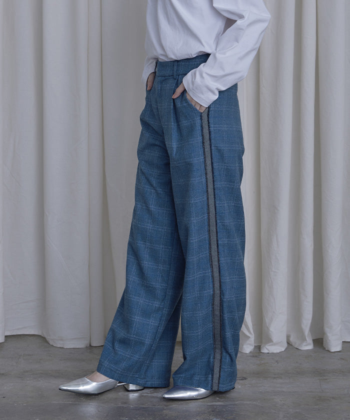 ミエット miette サイドラインチェックワイドパンツ (ブラック) ブラック