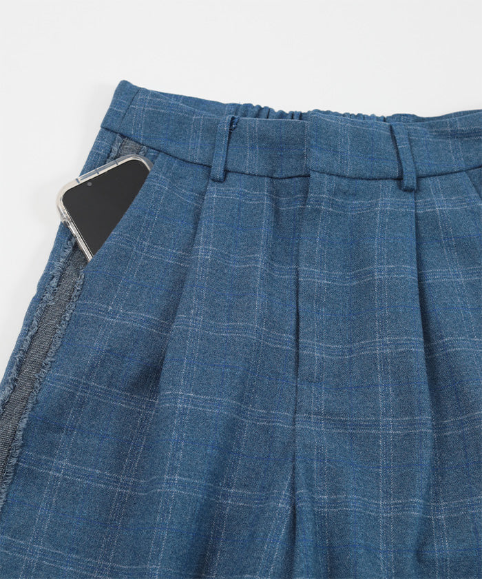 ミエット miette サイドラインチェックワイドパンツ (ブラック) ブラック