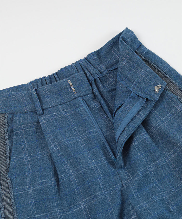 ミエット miette サイドラインチェックワイドパンツ (ブラック) ブラック