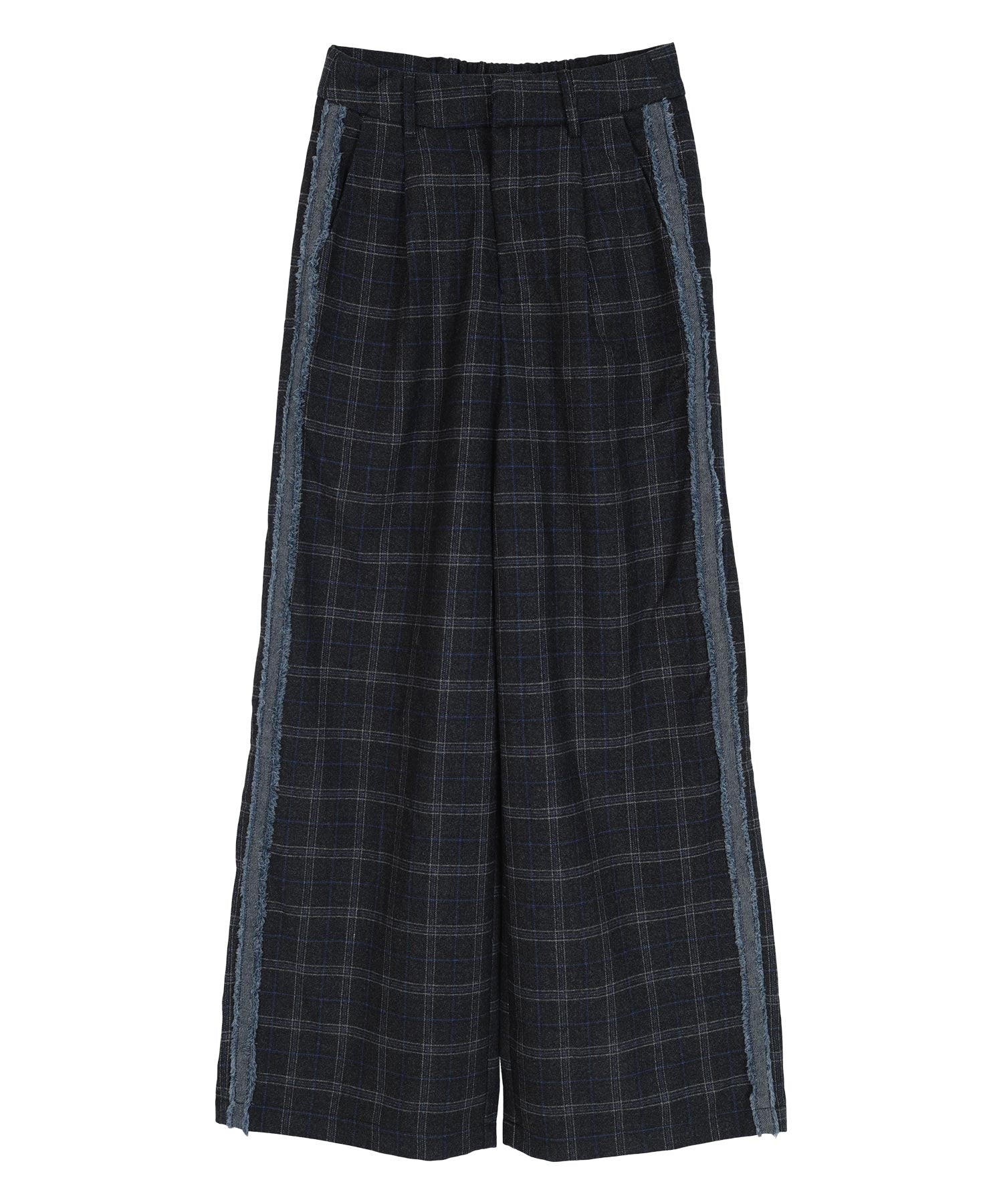 ミエット miette サイドラインチェックワイドパンツ (ブラック) ブラック