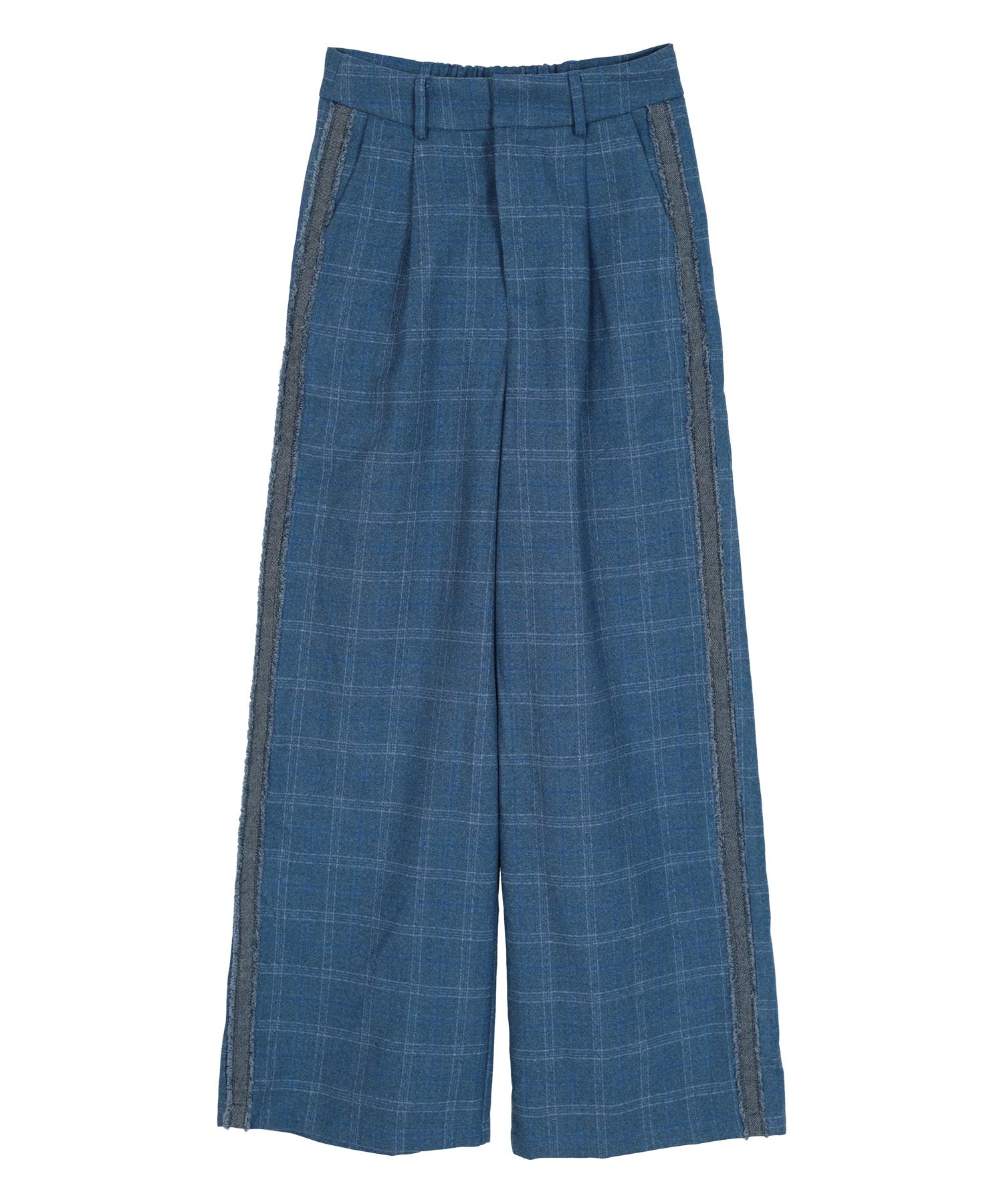 ミエット miette サイドラインチェックワイドパンツ (ブラック) ブラック