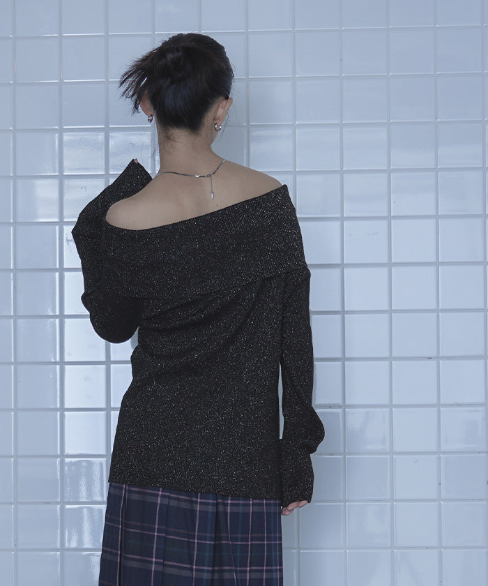 ミエット miette オフショルラメリブニット (グレー) グレー