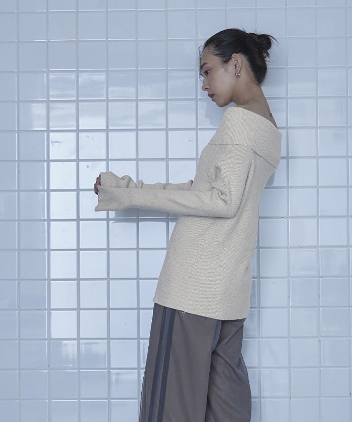 ミエット miette オフショルラメリブニット (グレー) グレー