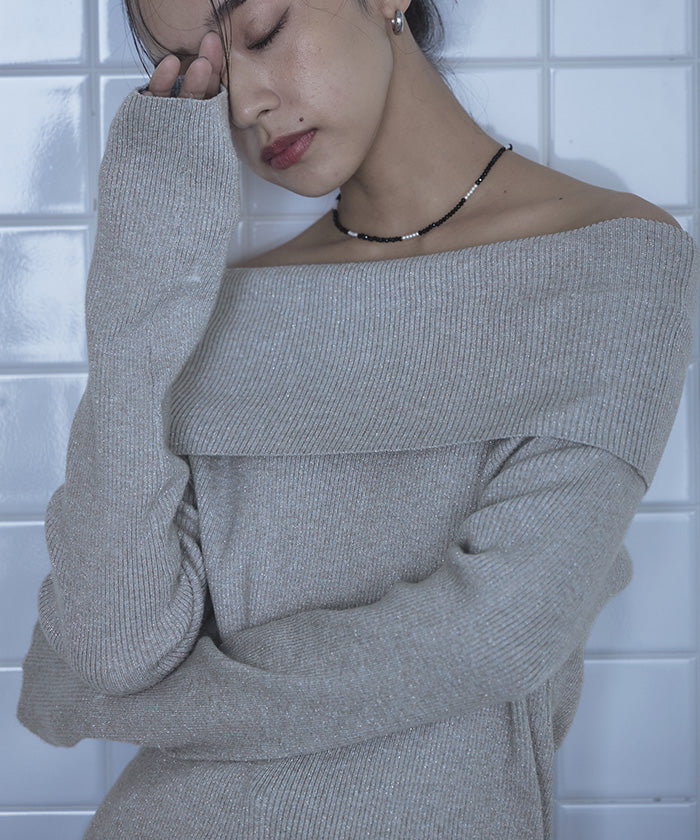 ミエット miette オフショルラメリブニット (グレー) グレー