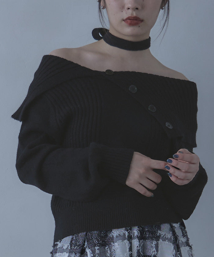 ミエット miette ロングタイ付きオフショルニット (ブラウン) ブラウン