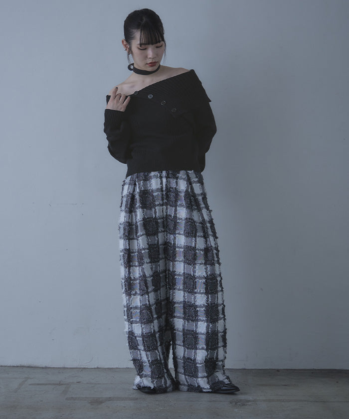 ミエット miette ロングタイ付きオフショルニット (ブラウン) ブラウン