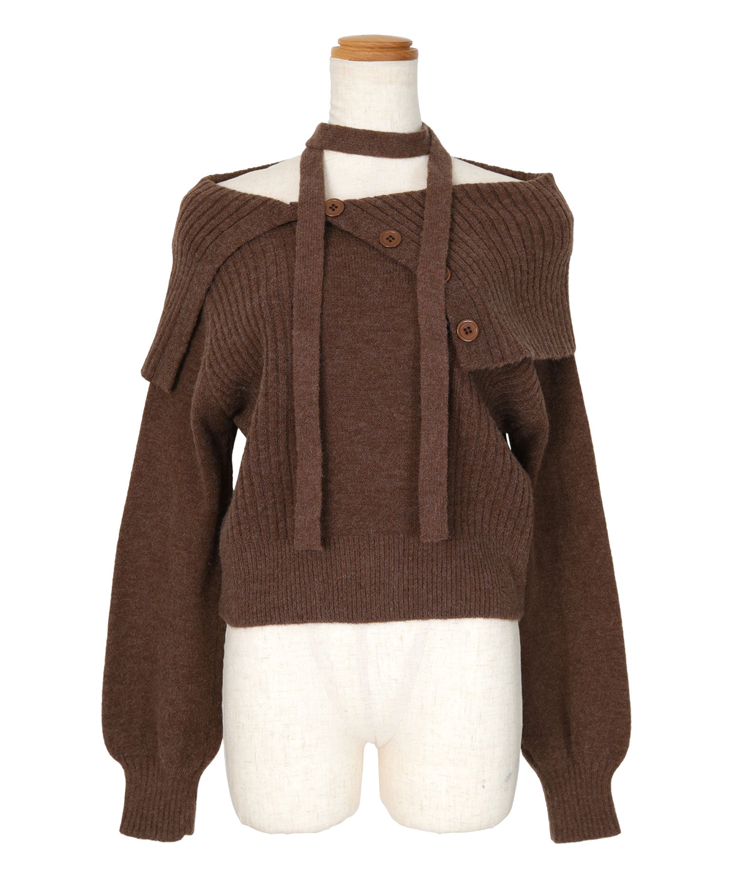 ミエット miette ロングタイ付きオフショルニット (ブラウン) ブラウン