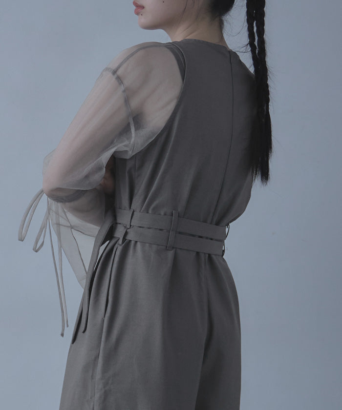 ミエット miette ダブルベルトアメリカンスリーブオールインワン