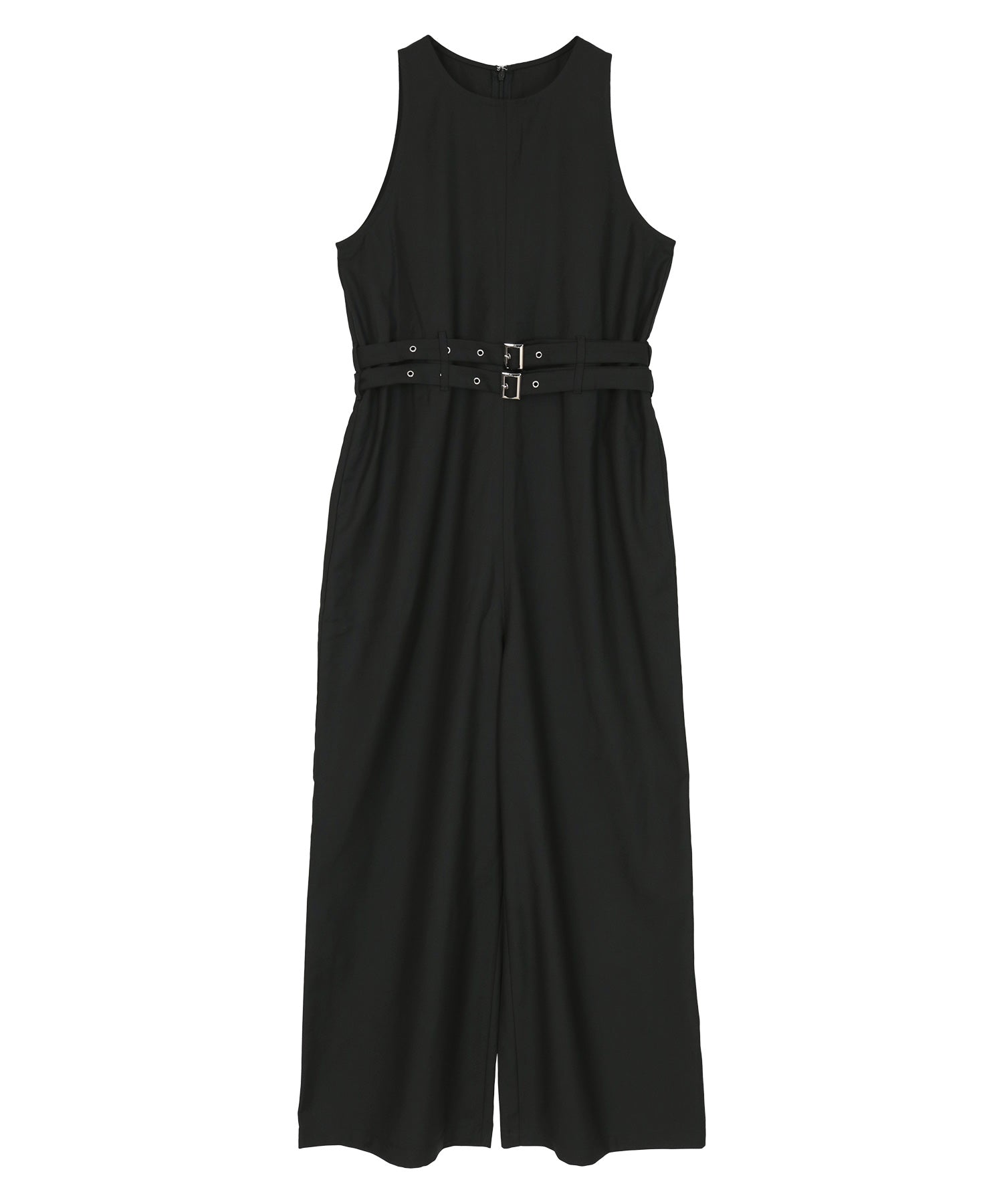 ミエット miette ダブルベルトアメリカンスリーブオールインワン (ブラック) ブラック