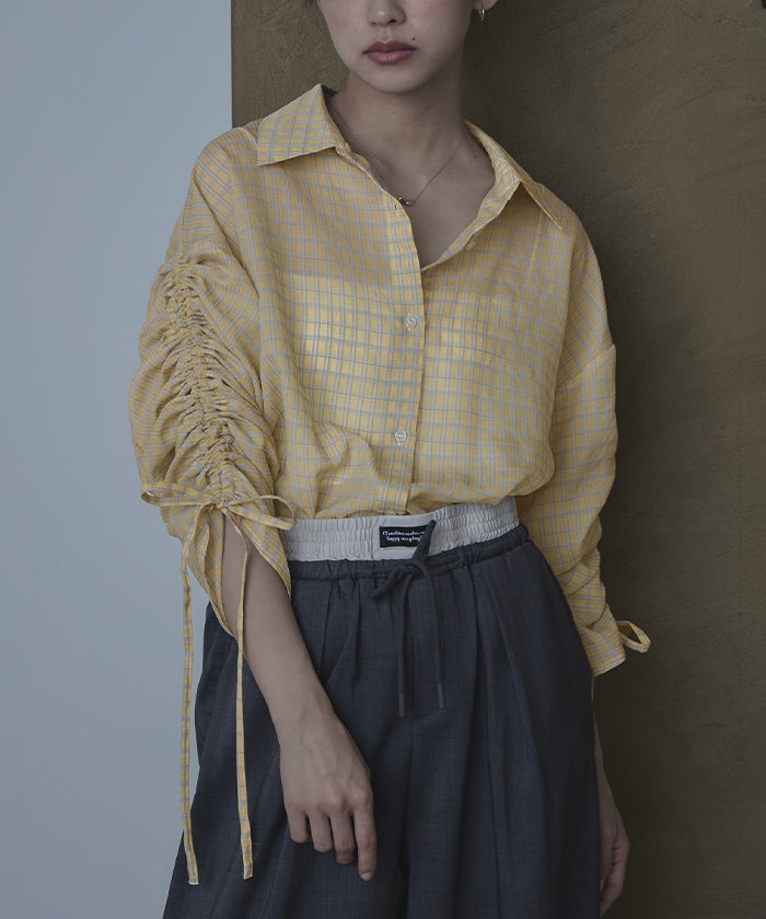 ミエット miette ドロストスリーブシアーチェックシャツ (イエロー) イエロー