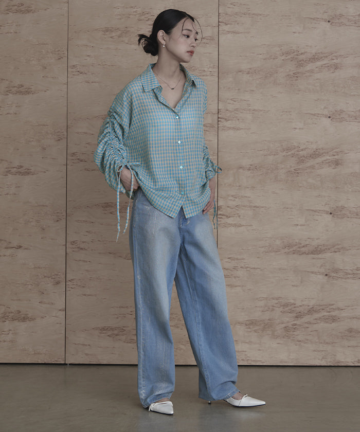 ミエット miette ドロストスリーブシアーチェックシャツ (イエロー) イエロー