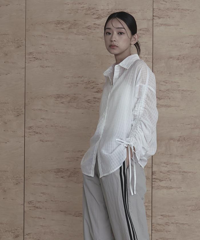 ミエット miette ドロストスリーブシアーチェックシャツ (イエロー) イエロー