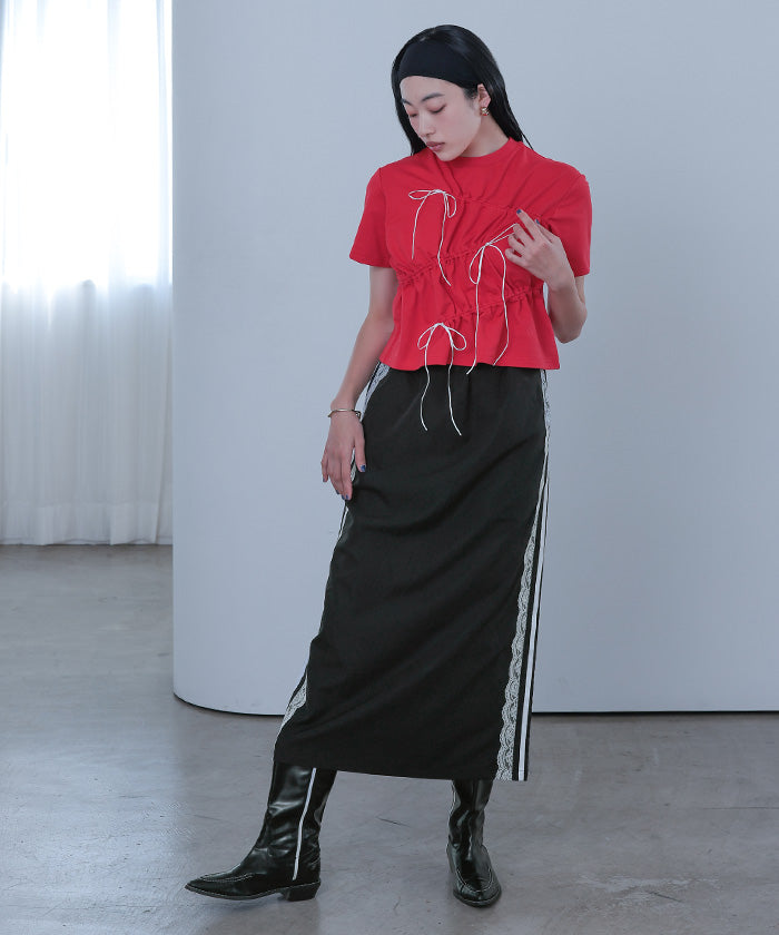 ミエット miette サイドレースラインスカート (グレー) グレー