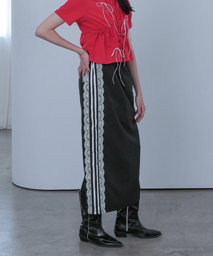 ミエット miette サイドレースラインスカート (グレー) グレー