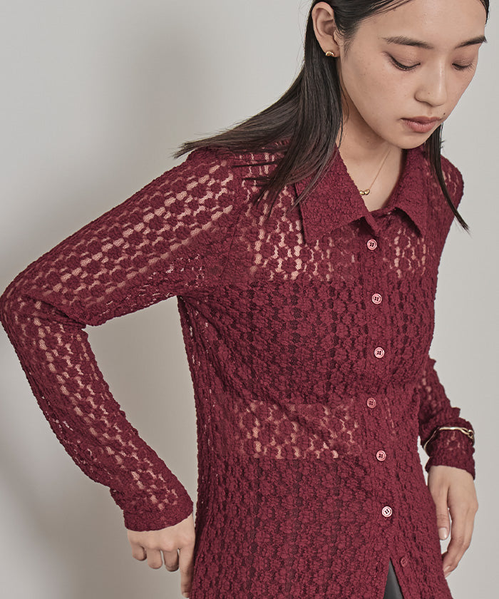 ミエット miette カットレースコンパクトシャツ (ボルドー) ボルドー