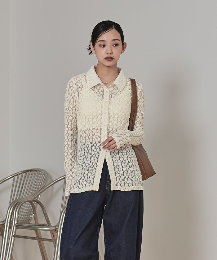 ミエット miette カットレースコンパクトシャツ (ボルドー) ボルドー