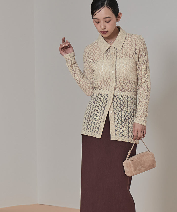 ミエット miette カットレースコンパクトシャツ (ボルドー) ボルドー