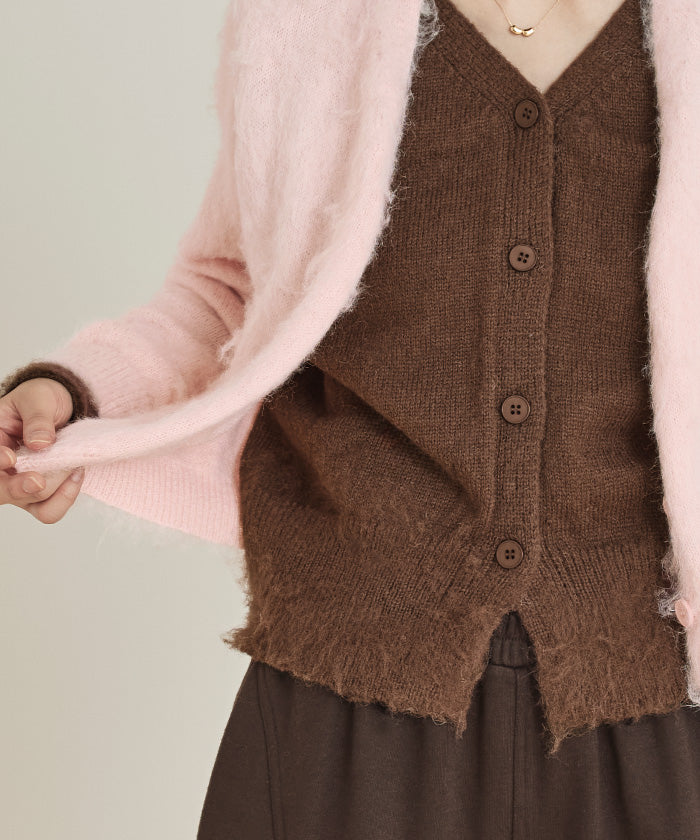 ミエット miette レイヤード風Vネックカーディガン (クリーム) クリーム