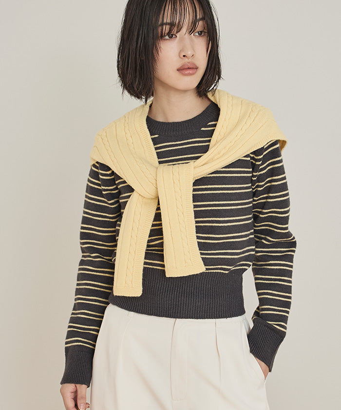 ミエット miette ショール付きマルチボーダーニット (ライトブルー) ライトブルー