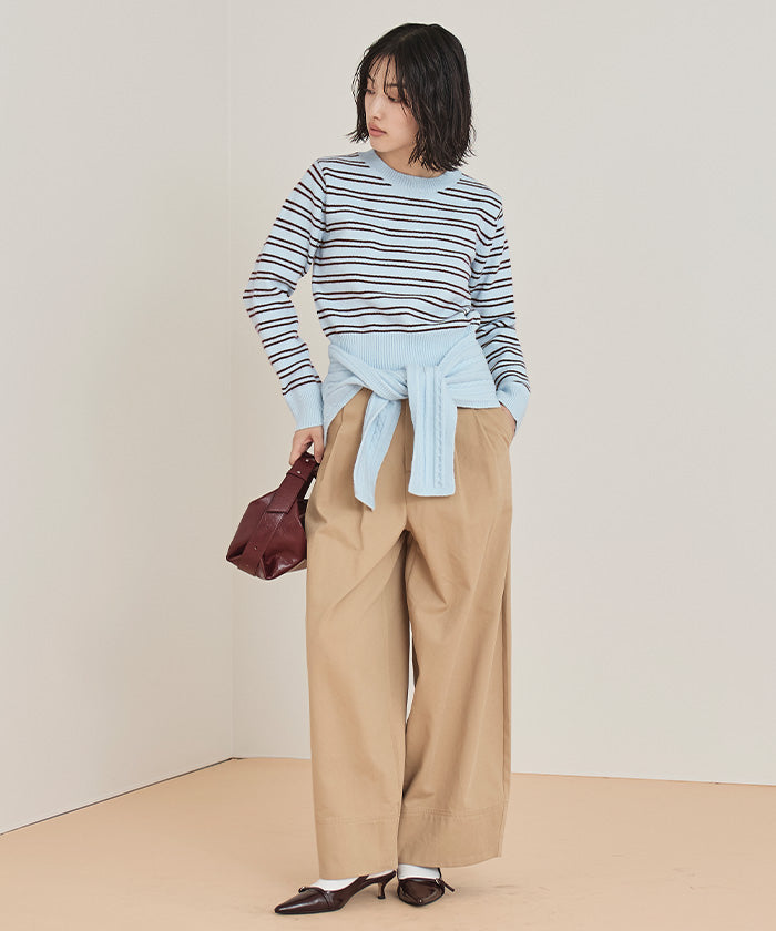 ミエット miette ショール付きマルチボーダーニット (ライトブルー) ライトブルー