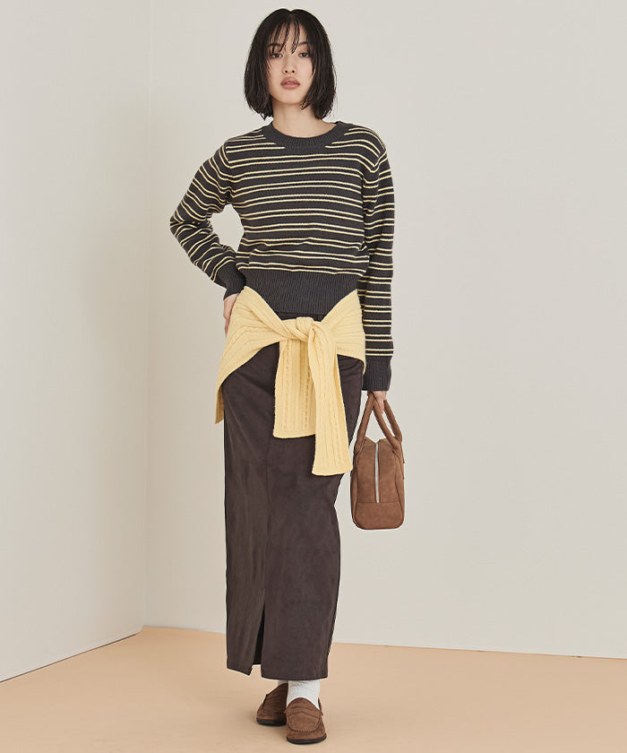 ミエット miette ショール付きマルチボーダーニット (ライトブルー) ライトブルー